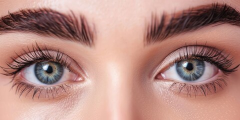 Obraz premium Close-up of eyes with long eyelashes and perfect eyebrows.