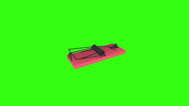 3D rendering of a large mouse trap on a bright green background