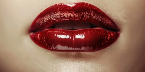 Obraz premium Close-up of lips with glossy lipstick.