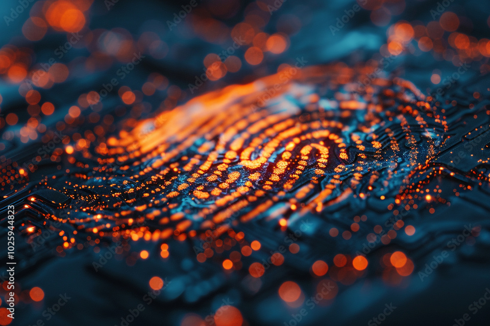 Aufkleber close-up of a fingerprint scanner emphasizing security in the digital age