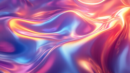 Naklejka premium Background with abstract waves. Vibrant holographic chrome gradient. AI generative 