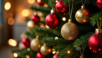 Fototapeta premium Christmas Tree Ornaments and Lights