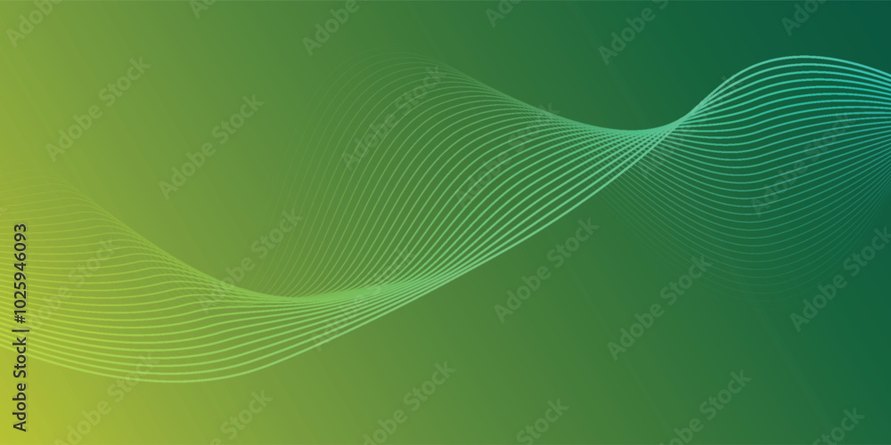 Poster simple and elegant gradient colored green background with artistic curvy lines. suitable for backdro