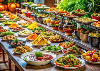 Diverse Buffet Spread with Colorful Dishes for Culinary Enthusiasts