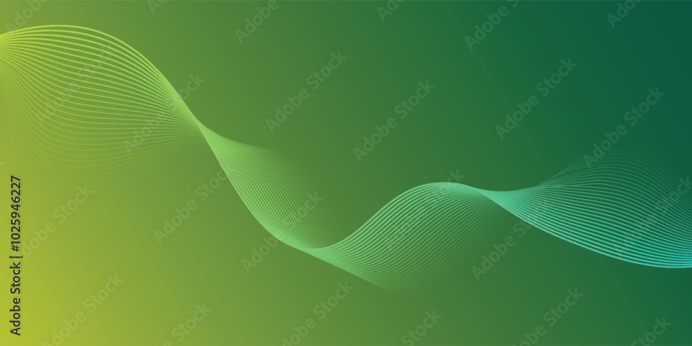 Poster simple and elegant gradient colored green background with artistic curvy lines. suitable for backdro