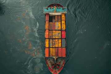 cargo ship loading container for logistic shipping at port, Aerial view