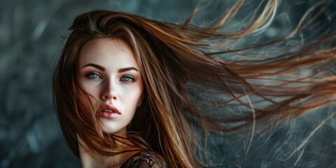 Fototapeta premium Portrait of a beautiful woman with long flowing hair.