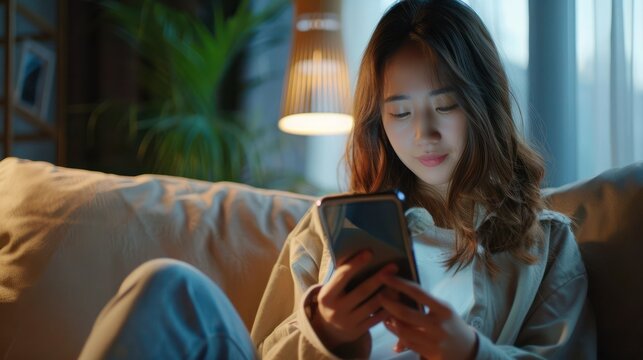 Pretty woman using smartphone, browsing limitless internet for information or entertainment, make video calls, managing personal schedule, shopping online, staying updated with latest news and trends