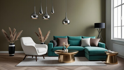 Modern luxury interiors designs. Empty painted wall.dark accent furniture and blank background.Bedroom interior trend 2024 year Modern luxury apricot room interior home designs