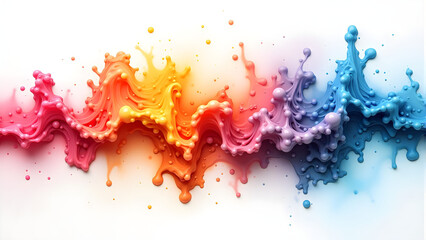 Vibrant liquid paint splash in rainbow colors on a white background, ideal for art or creative design concept