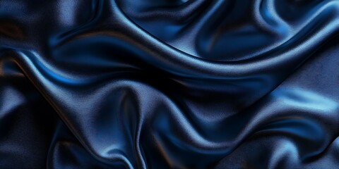 Fototapeta premium Smooth, dark blue satin fabric with elegant folds.