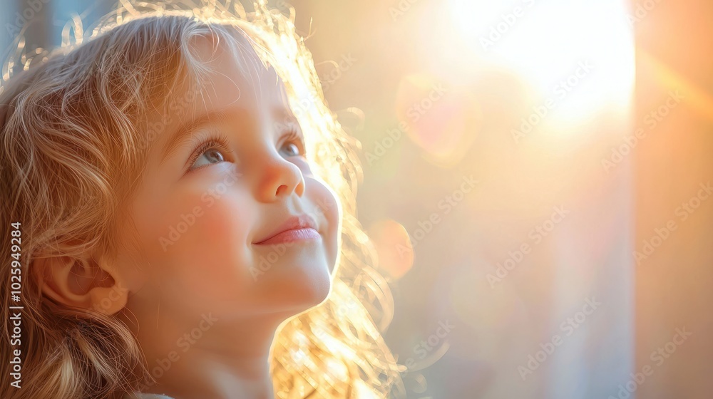 Poster conceptual image of a child blinking in the sunlight, showcasing innocence and wonder