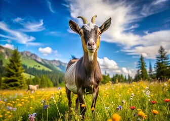 Naklejka premium Dwarf Goat on a Summer Meadow - Captivating Landscape Photography