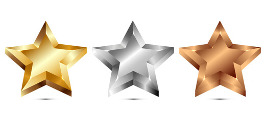 gold star award,gold silver and bronze realistic star, 3d gold, silver, bronze, 3d stars set