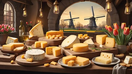 Celebrating cheese lovers day with dutch cheese tasting platter and tulips