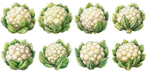 Obraz premium Hand Drawn illustration set of cauliflower . isolate on a white background. PNG 