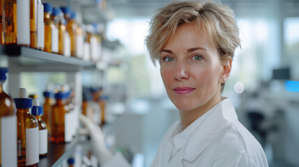 Portrait of pharmacist woman standing in the drugstores