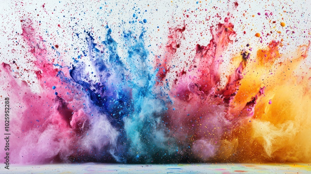 Poster conceptual image of a blast of colorful paint during an art project, emphasizing creativity and expr