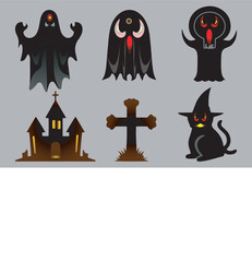 Halloween festival day creepy icon set  with illustration