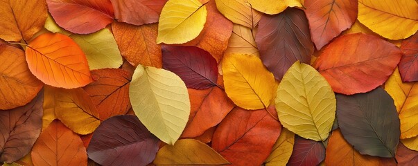 Fototapeta premium A vibrant arrangement of autumn leaves in various colors, showcasing the beauty of nature's seasonal transformation.