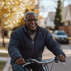 Fototapeta premium Elderly Man Enjoying a Bike Ride in the Neighborhood