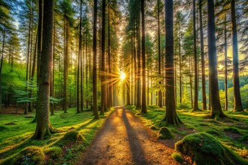 Evening in the Forest: High Dynamic Range Nature Scene with Vibrant Colors and Soft Light