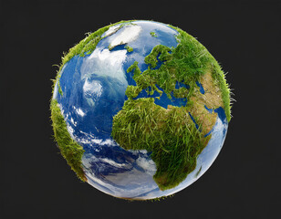 Fototapeta premium A green earth globe with grass and water, symbolizing environmental awareness and ecological balance
