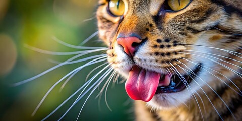 Obraz premium Fascinating Close-Up of a Cat's Tongue with Black Spots - Unique Feline Feature