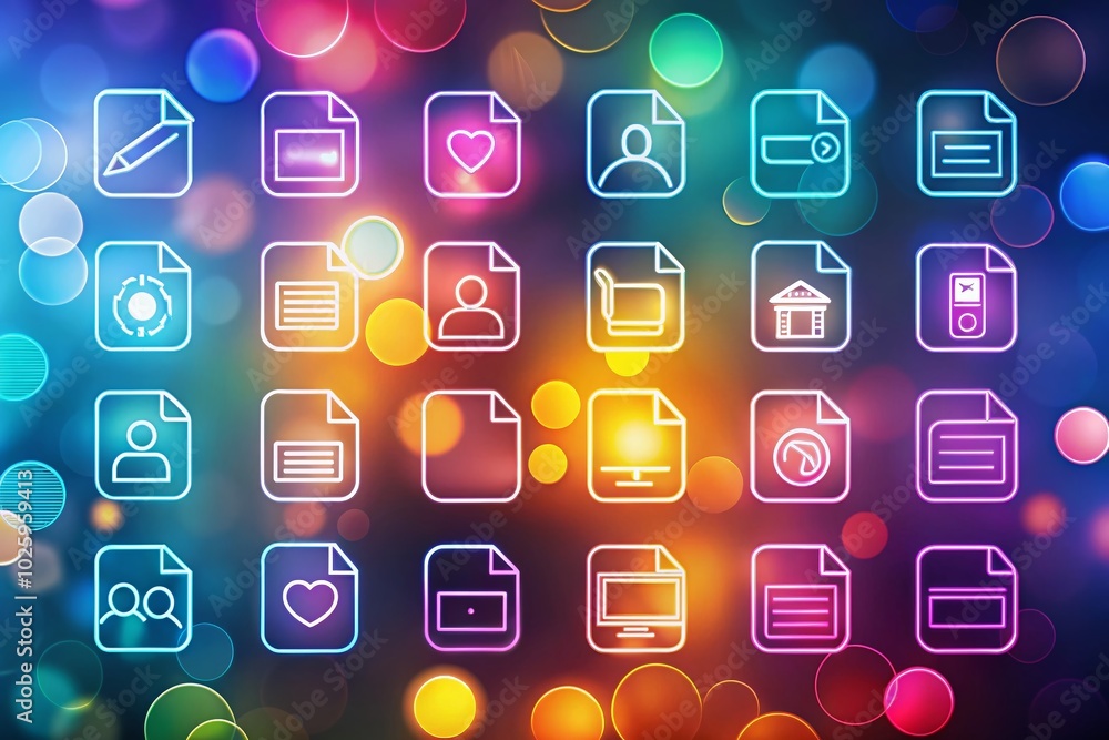 Poster File Line Icons with Bokeh Effect for Modern Design Needs