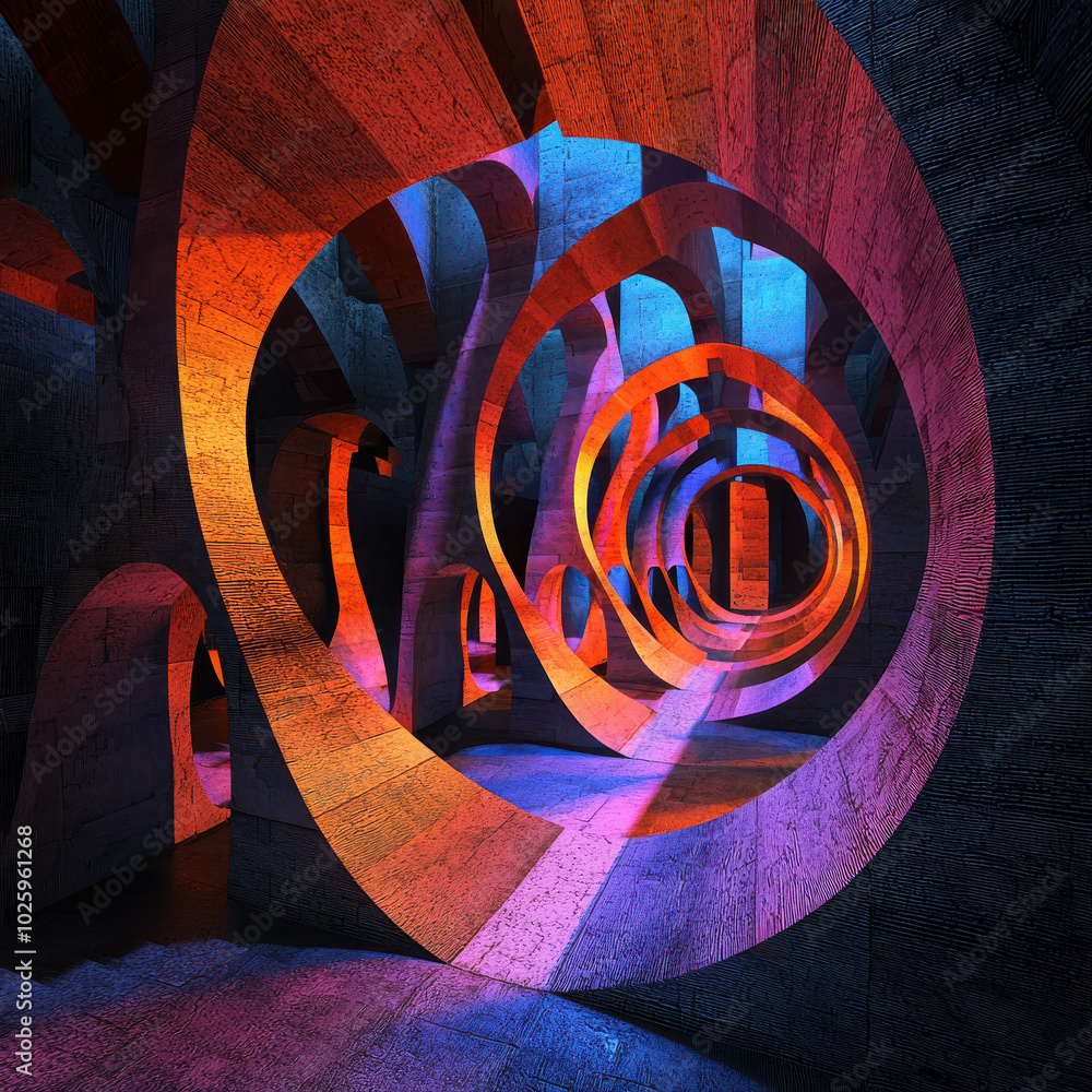 Poster abstract concrete tunnel: a surreal and captivating abstract image of a concrete tunnel with a mesme