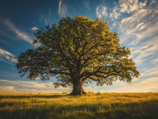 Fototapeta premium Majestic Oak Tree in an Open Meadow