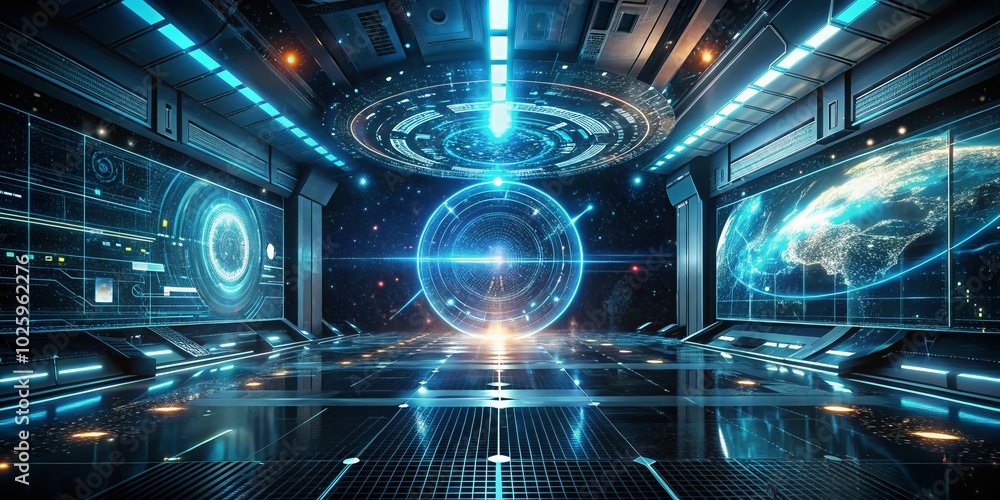 Poster Futuristic HUD Interface in Cyber Space - Minimalist Scanning Digital Data Visualization