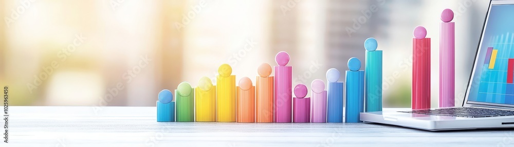 Poster colorful workspace with charts and data visualizations