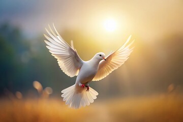 Fototapeta premium Graceful White Dove in Flight - A Symbol of Peace and Freedom in Minimalist Photography