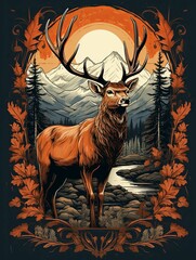 Majestic Elk in a Mountainous Landscape with a Sunset
