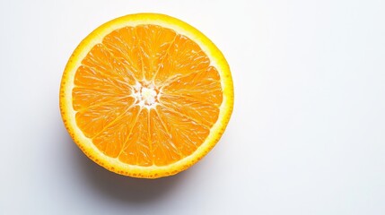 Fresh Orange Halves on White Background, Top View with Juicy Pulp Detail