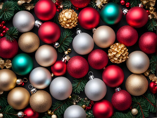 Top view on Christmas decoration baubles