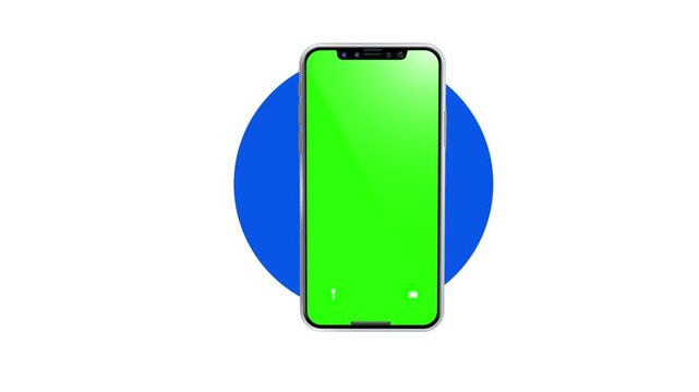 Mobile Phone 4K Video Animation. 3D Smartphone mockup with green screen and white background.