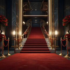 Obraz premium A luxurious VIP entrance featuring a red carpet, elegant decor, and opulent lighting,
