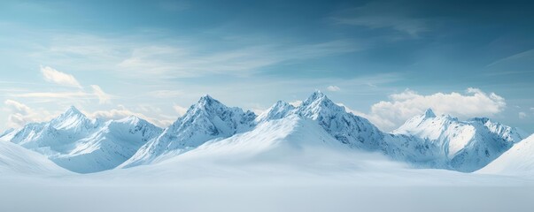 Obraz premium Majestic snow-covered mountains under a clear blue sky, showcasing nature's beauty and tranquility.