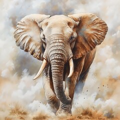 Realistic elephant portrait with dramatic background colors.