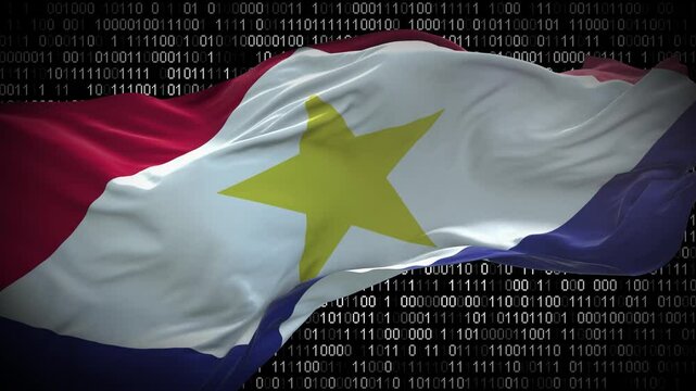 Binary code on flag of Saba. Program source code or Hacker concept on Saban flag. Saba digital technology security, hacking or programming