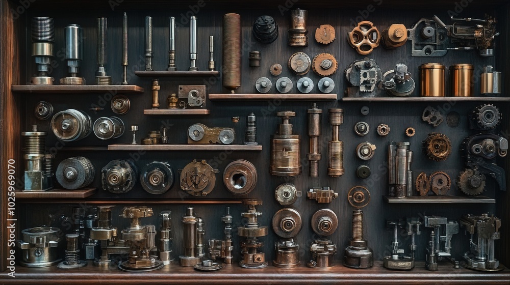 Poster array of mechanical components displayed