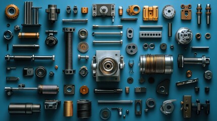 Fototapeta premium Array of mechanical components displayed 