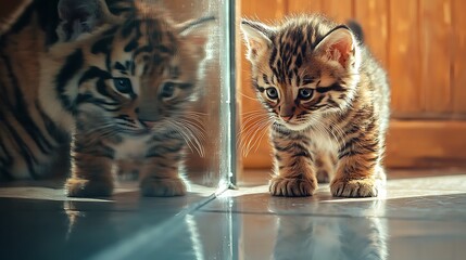 Young tiger cub curiously exploring its environment