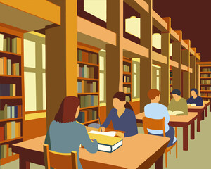 students in library