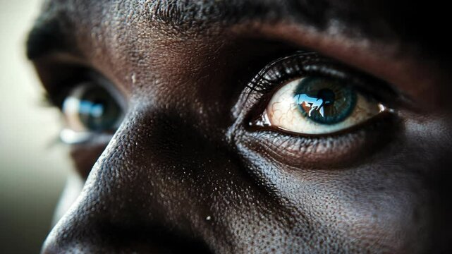 A close-up of a person's eye looking off into the distance