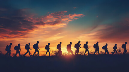 Fototapeta premium group of people at sunset