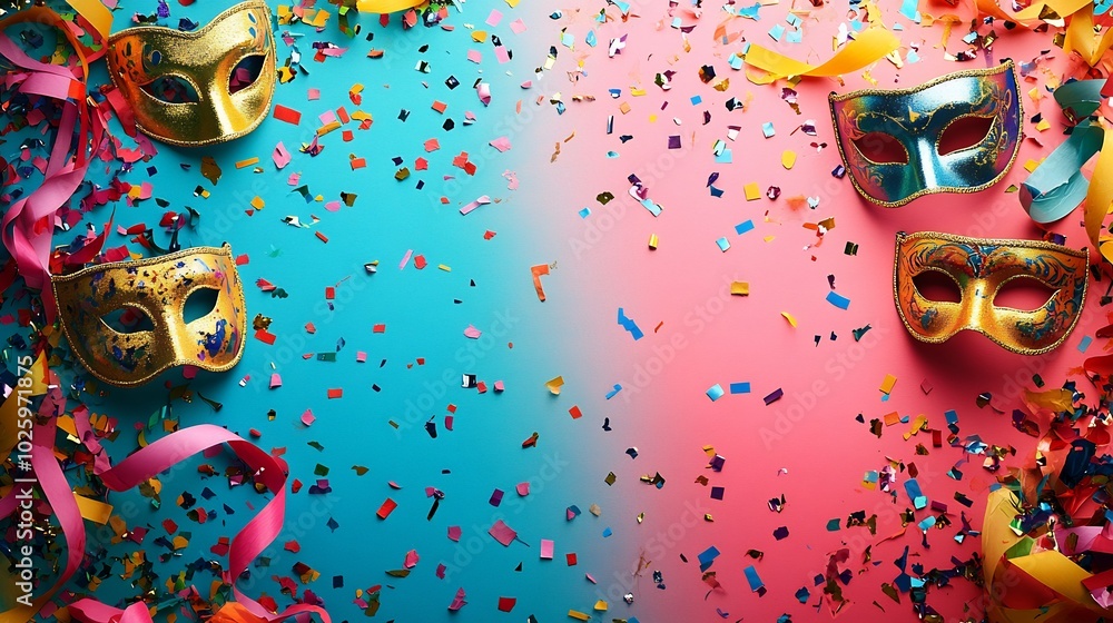 Aufkleber vibrant carnival background filled with colorful streamers and confetti floating through the air sur