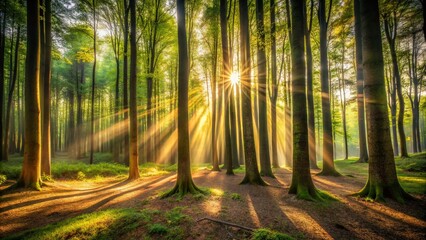 Fototapeta premium Long Exposure Forest Scene Capturing Tree Trunks and Nature's Beauty